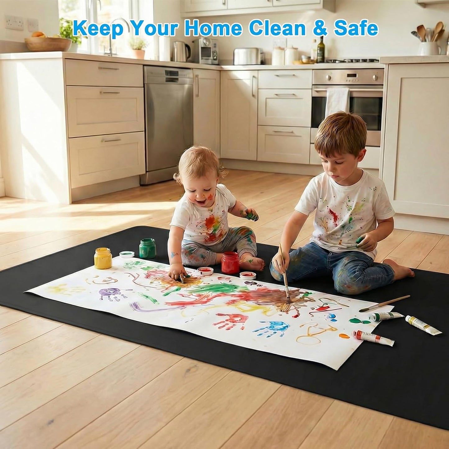 Extra Large Silicone Mats for Kitchen Counter, Heat Resistant Mat, Nonslip Kitchen Countertop Protector Mat, Cuttable Counter Protector Mats for Island Workbench(47.3''x23.6''Black)