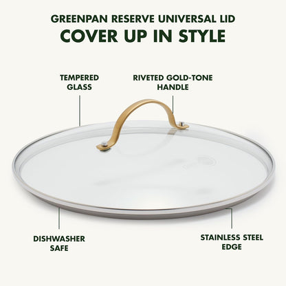 GreenPan 8" Tempered Glass Lid for Pots and Pans Cookware, Gold-Tone Handle with Matte Finish, Dishwasher and Oven Safe