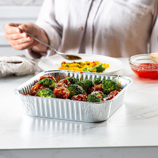 GUSTO [30 Count 9x13 Inch Aluminum Pans, Half Size Deep Steam Foil Pans - Table Pans for Baking, Cooking, Heating, Storing and Food Prepping - (Formerly Comfy Package)