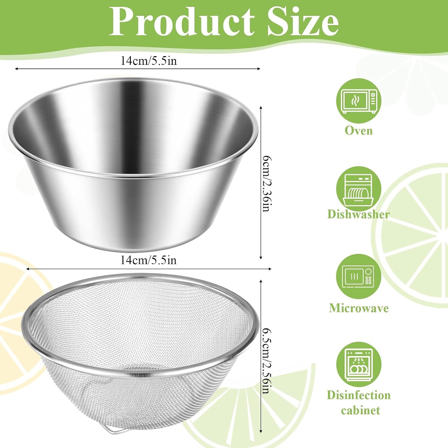 Mini Colanders Stainless Steel Food Colander Mini Strainer with Bowl Colanders Bowl Rice Strainer for Kitchen Colander Set for Pasta Straining Fruit Washing Vegetable (5.51 x 2.36 Inches Silver)