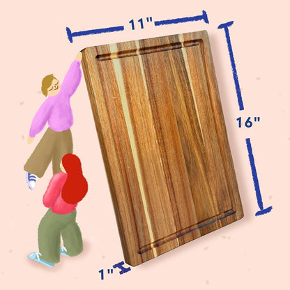 Non-Toxic Acacia Wood Cutting Board, Mineral Oil & Plastic Free, 16x11 in