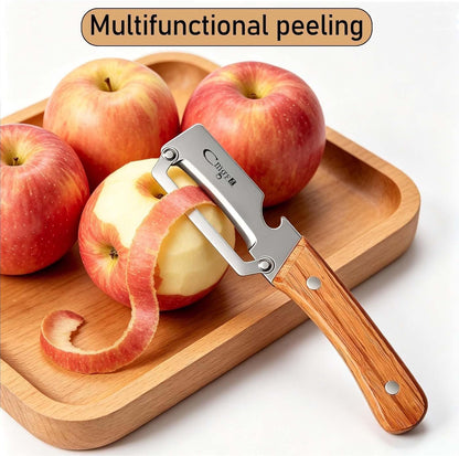 Vegetable Peeler Wooden Handle Sharp Steel Blade with Bottle Opener