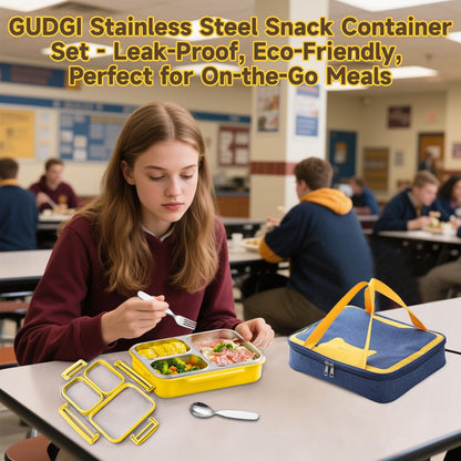 Stainless Steel Bento Lunch Box Set with Spoon, Fork & Insulated Lunch Bag, 25oz Leakproof Bento Box for Adults & Kids, Ideal for School, Home, Office, Picnic & Healthy meal prep containers (yellow)