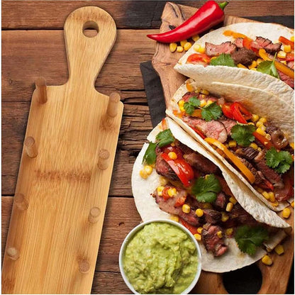 Taco Holder Stand, Taco Tray, Natural Bamboo Taco Plates Rack (Holds 8 Soft or Hard Shell), Wooden Taco Bar Serving Set for a Party, Tortillas, Burritos, Home, Parties (1Pcs)