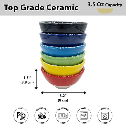 Ceramic Small Dipping Bowls Set of 6, 3.5 Oz Soy Sauce Dish, Handmade Charcuterie, Colorful Pinch, Dishwasher & Microwave Safe, 3.2'' Mini (SULTAN'S GARDEN)