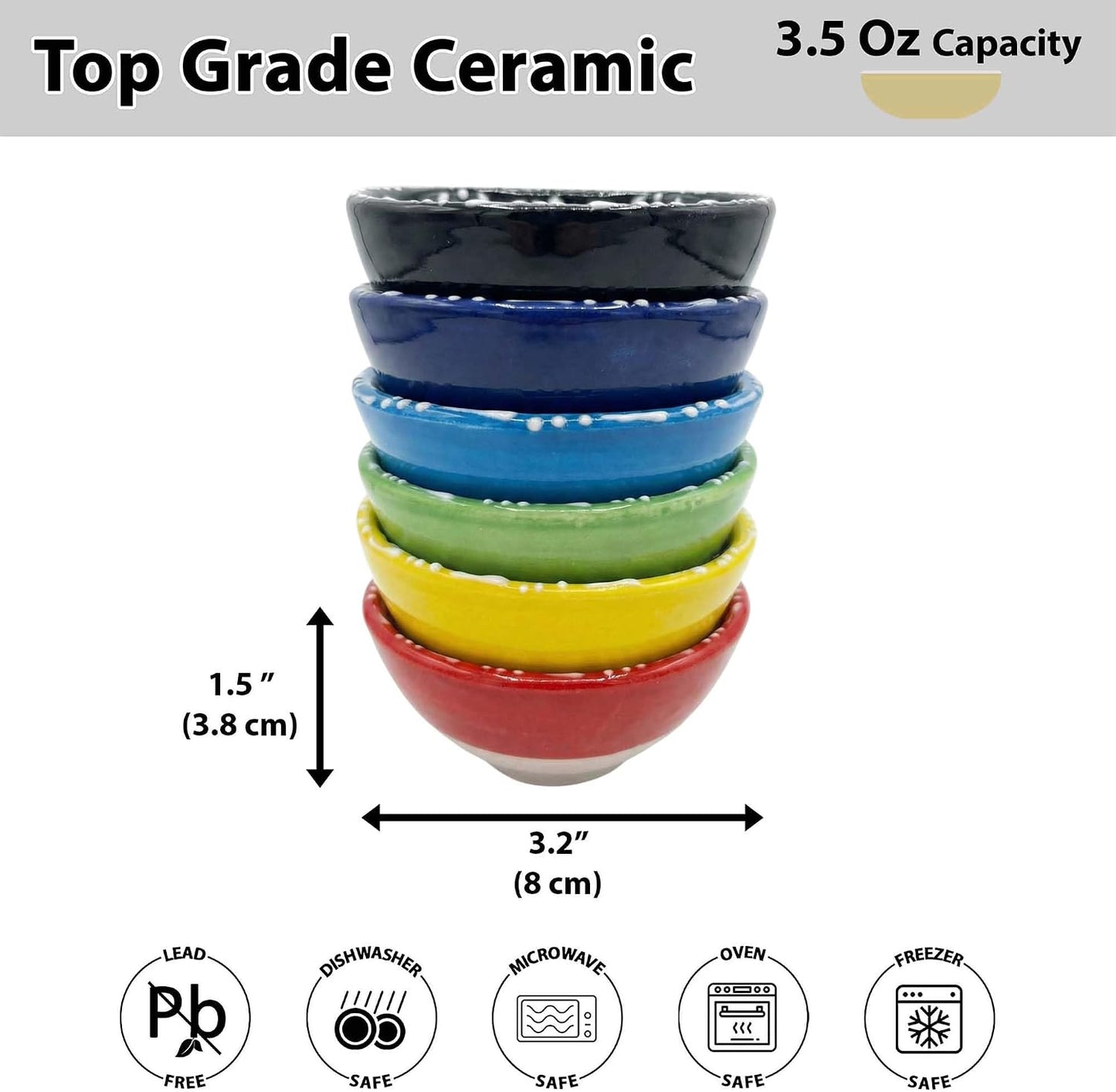 Ceramic Small Dipping Bowls Set of 6, 3.5 Oz Soy Sauce Dish, Handmade Charcuterie, Colorful Pinch, Dishwasher & Microwave Safe, 3.2'' Mini (SULTAN'S GARDEN)