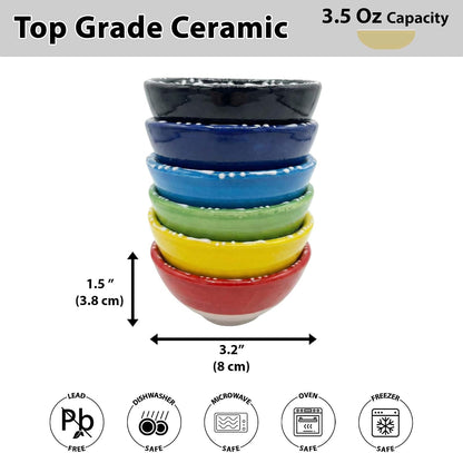 Ceramic Small Dipping Bowls Set of 6, 3.5 Oz Soy Sauce Dish, Handmade Charcuterie, Colorful Pinch, Dishwasher & Microwave Safe, 3.2'' Mini (SULTAN'S GARDEN)