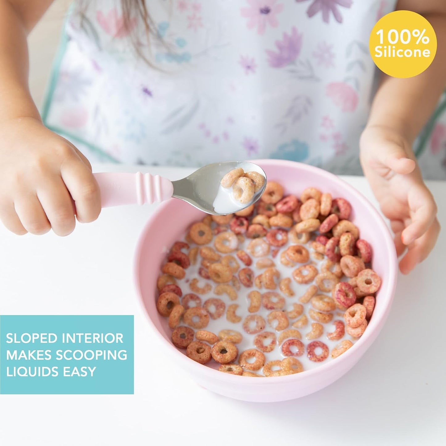 Bumkins Baby Bowl, Silicone Suction, for Babies, Toddlers and Kids, Baby Led Weaning, Feeding Essentials, Platinum Silicone, Non Skid Sticky Bottom, Supplies for Children Ages 6 Months Up, Gray