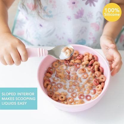 Bumkins Baby Bowl, Silicone Suction, for Babies, Toddlers and Kids, Baby Led Weaning, Feeding Essentials, Platinum Silicone, Non Skid Sticky Bottom, Supplies for Children Ages 6 Months Up, Gray