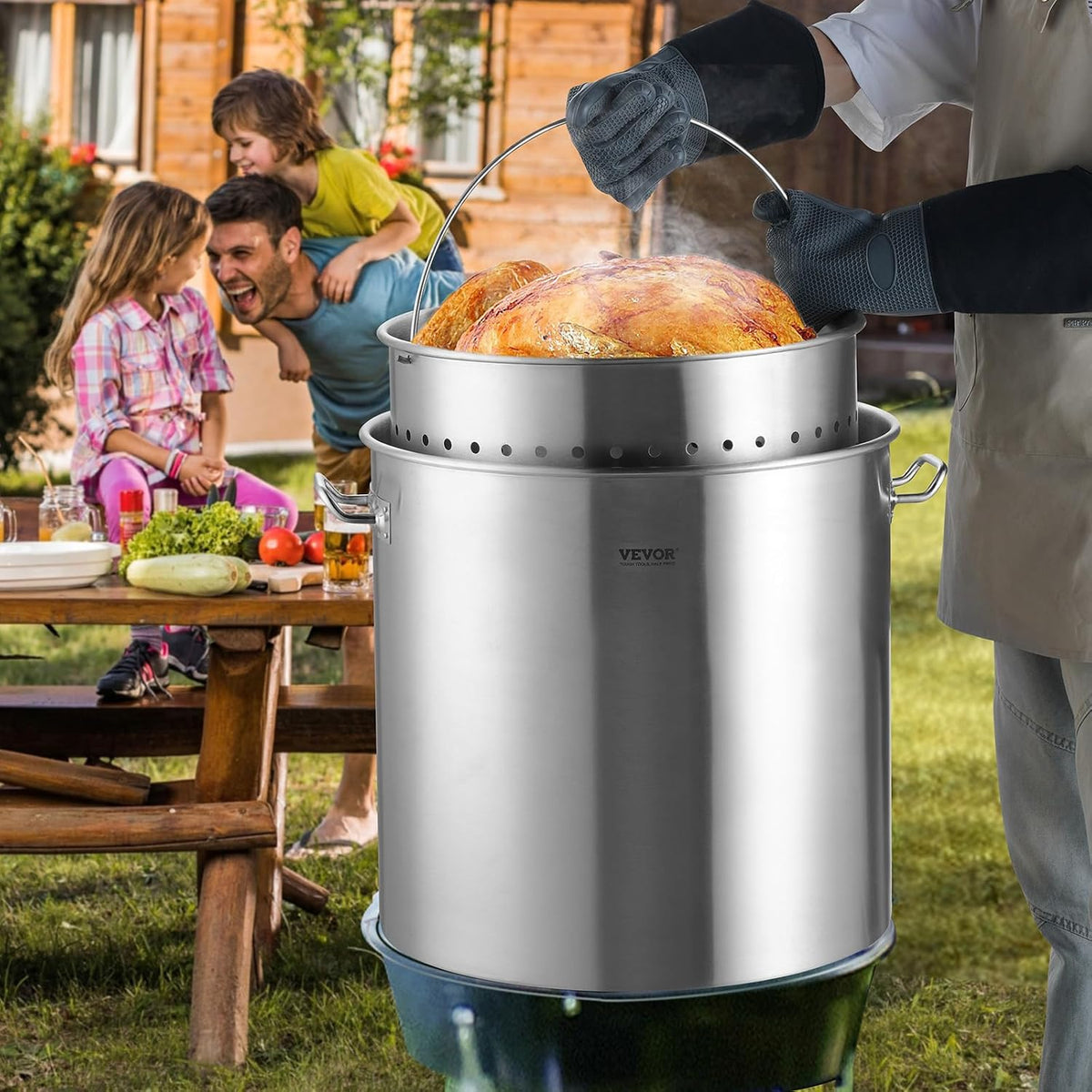 VEVOR Stainless Steel Stockpot, 42 Quart Large Cooking Pots, Cookware Sauce Pot with Strainer, Lid, and Handle, Heavy Duty Commercial Grade Stock Pot, Sanding Treatment, for Large Groups Events Silver