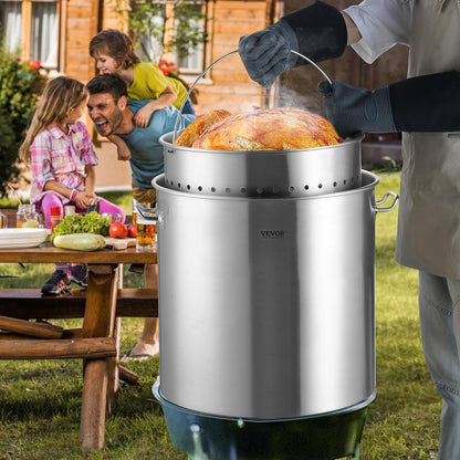 VEVOR Stainless Steel Stockpot, 42 Quart Large Cooking Pots, Cookware Sauce Pot with Strainer, Lid, and Handle, Heavy Duty Commercial Grade Stock Pot, Sanding Treatment, for Large Groups Events Silver