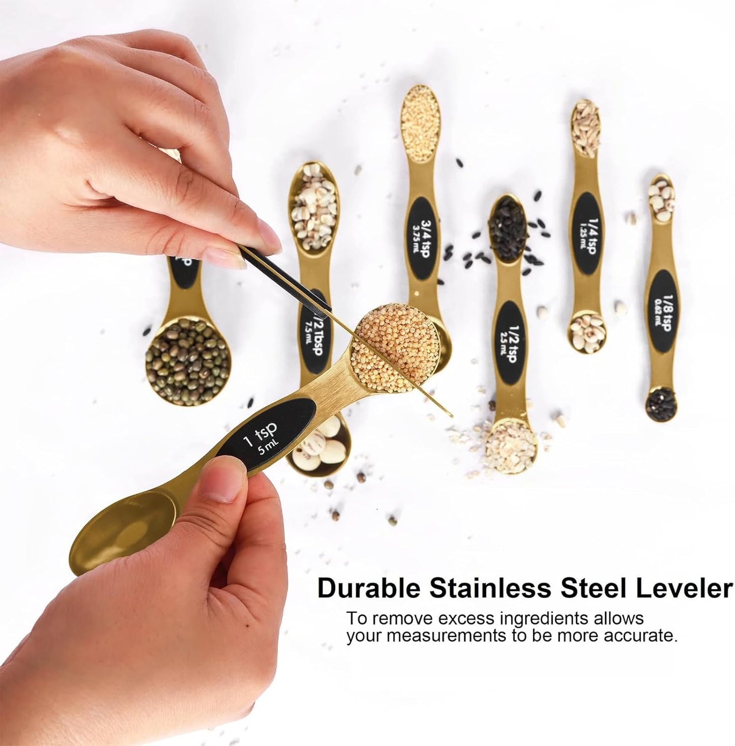Magnetic Measuring Spoons Set Stainless Steel with Leveler, Stackable Metal Tablespoon Measure Spoon for Baking, Cups and Spoon Set Kitchen Gadgets Apartment Essentials Fits in Spice Jars
