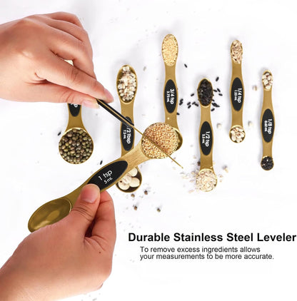 Magnetic Measuring Spoons Set Stainless Steel with Leveler, Stackable Metal Tablespoon Measure Spoon for Baking, Cups and Spoon Set Kitchen Gadgets Apartment Essentials Fits in Spice Jars