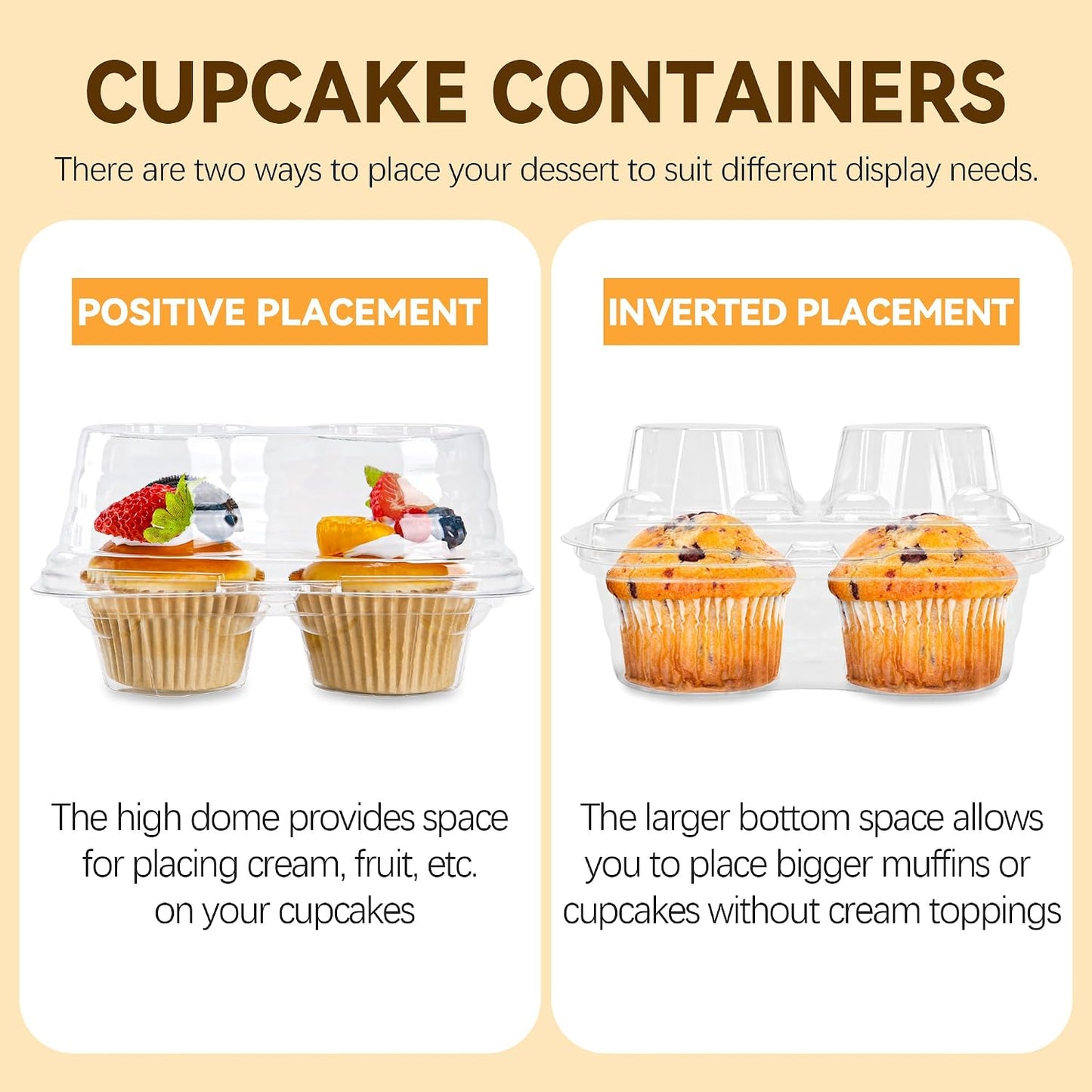 NPLUX 2 Count Cupcake Containers 25 Pack Cupcake Holder with Connected Airtight Lid Cupcake Boxes for 50 Cupcakes Muffins, BPA Free, Standard Size