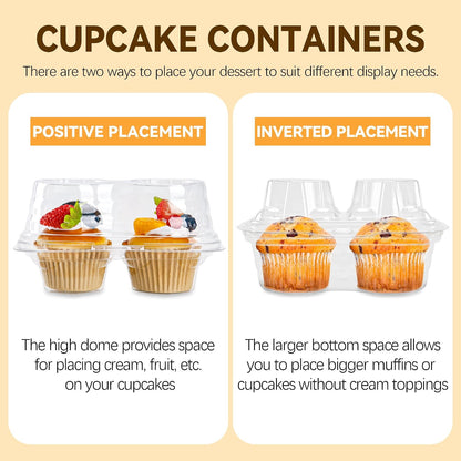 NPLUX 2 Count Cupcake Containers 25 Pack Cupcake Holder with Connected Airtight Lid Cupcake Boxes for 50 Cupcakes Muffins, BPA Free, Standard Size