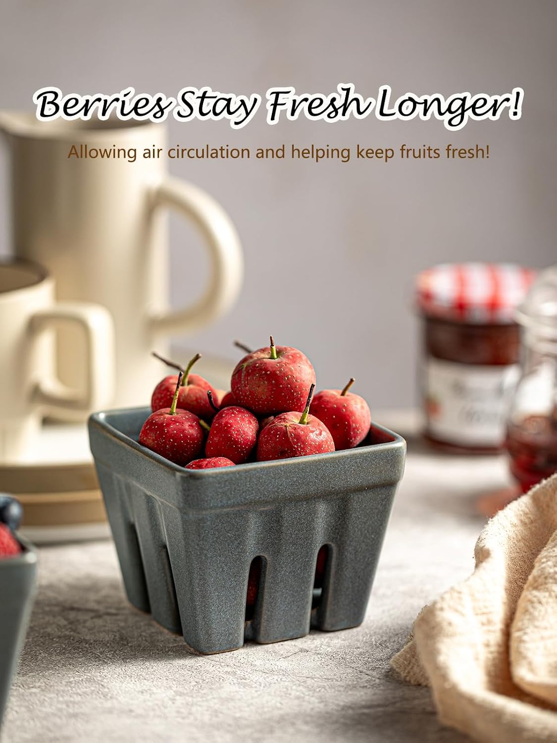 Gomakren Berry Bowls with Holes Ceramic, Berry Washing Bowl Basket Set of 2, 5.8 Inch Round Fruit Bowl Storage Containers, Strawberry Baskets, Farmhouse Kitchen Decor, Yellow + Brown