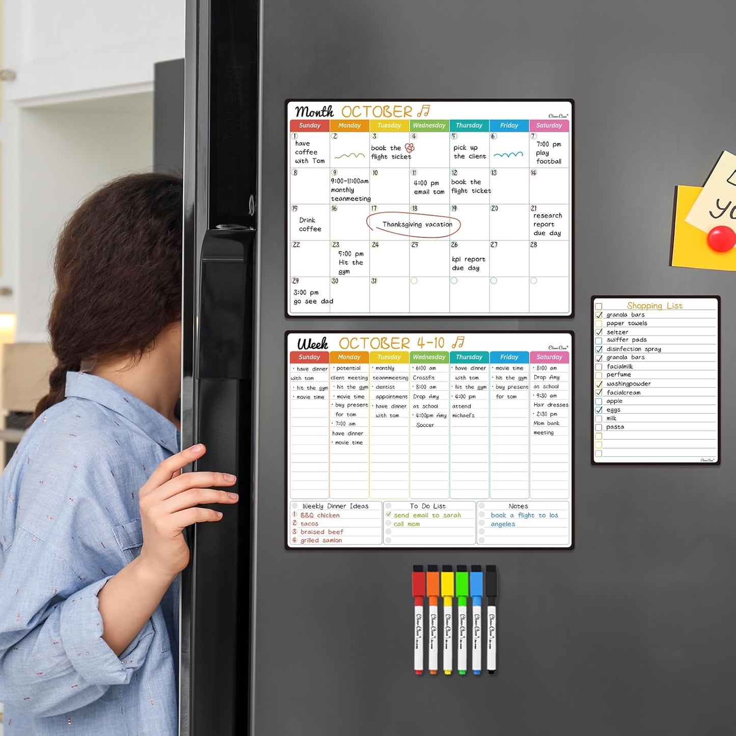 Magnetic Dry Erase List Board - 6.5"x8.5" Weekly, Daily, 2 List Boards for Fridge - 6 Extra Fine Point Markers Included - Shipped Flat