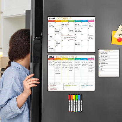 Magnetic Dry Erase List Board - 6.5"x8.5" Weekly, Daily, 2 List Boards for Fridge - 6 Extra Fine Point Markers Included - Shipped Flat