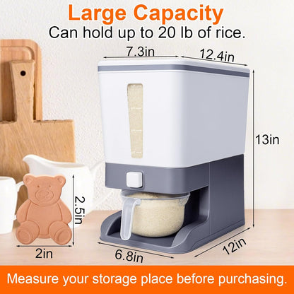 Mity rain Rice Dispenser 20 Lbs with Moisture Absorbing Clay, Rice Storage Container with Measuring Cup, 12 L Cereal Containers Storage Airtight for Kitchen Pantry Organization