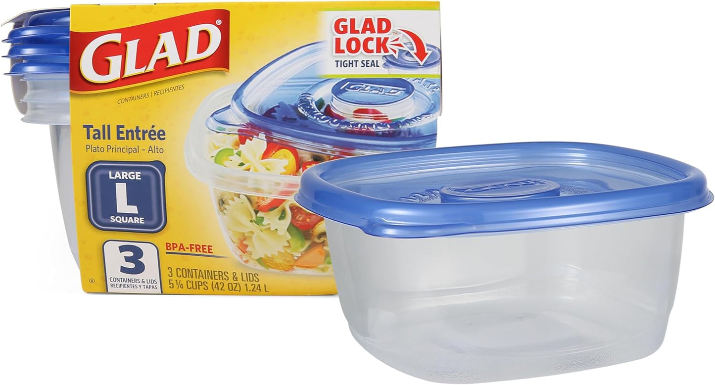 Glad GladWare To Go Snack Food Storage Containers with Lids, Medium Rectangle No BPA Plastic with Built-In Dressing Cup for Salads and Snacks, Microwave Dishwasher Safe, 24 Oz, 4 Count