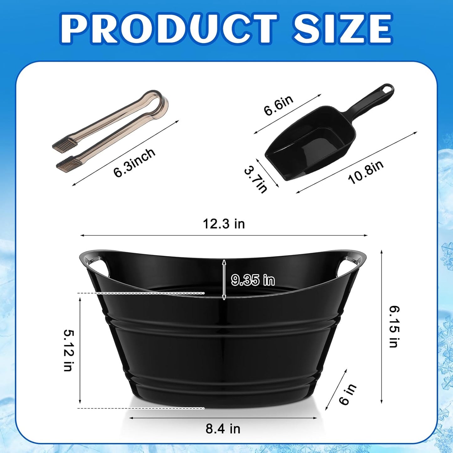 Zhehao 10 Pcs Ice Bucket for Parties 4.5 l Oval Beverage Tub with 5 Plastic Ice Scoops and 5 Tongs Champagne Bucket for Beer Wine Cocktail Beverage Bar Banquet Family Gathering (Large Scoops, Clear)