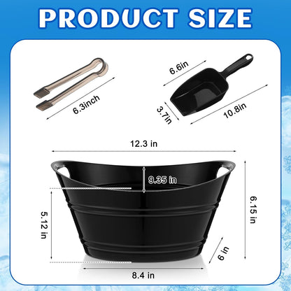 Zhehao 10 Pcs Ice Bucket for Parties 4.5 l Oval Beverage Tub with 5 Plastic Ice Scoops and 5 Tongs Champagne Bucket for Beer Wine Cocktail Beverage Bar Banquet Family Gathering (Large Scoops, Clear)