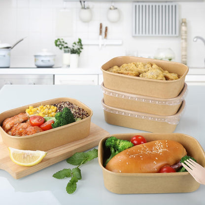 50 Sets 25oz Disposable Kraft Paper Bowls with Lids, Rectangle