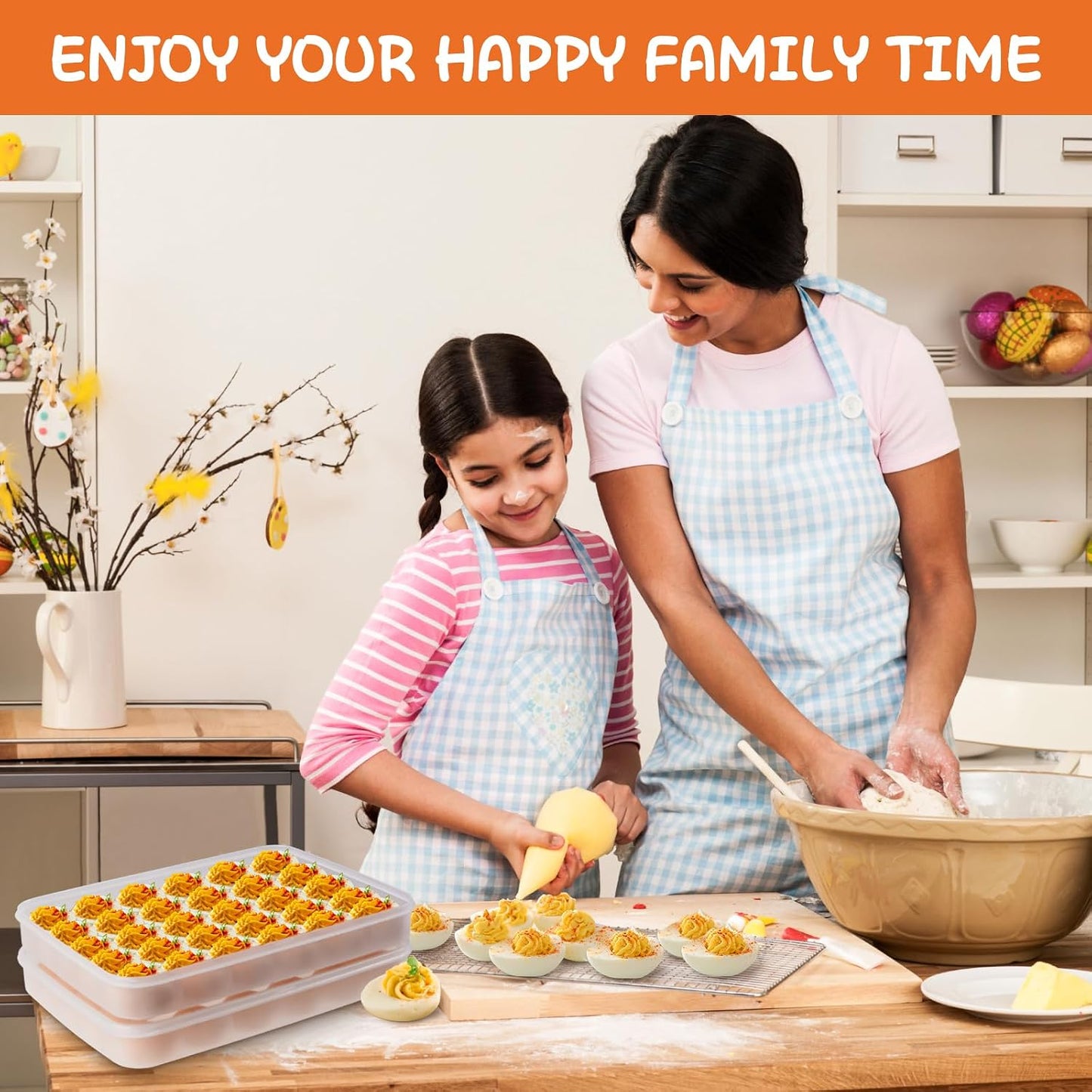 3pcs Deviled Egg Containers with Lid 8Pcs Deviled Egg Injector Piping Tool