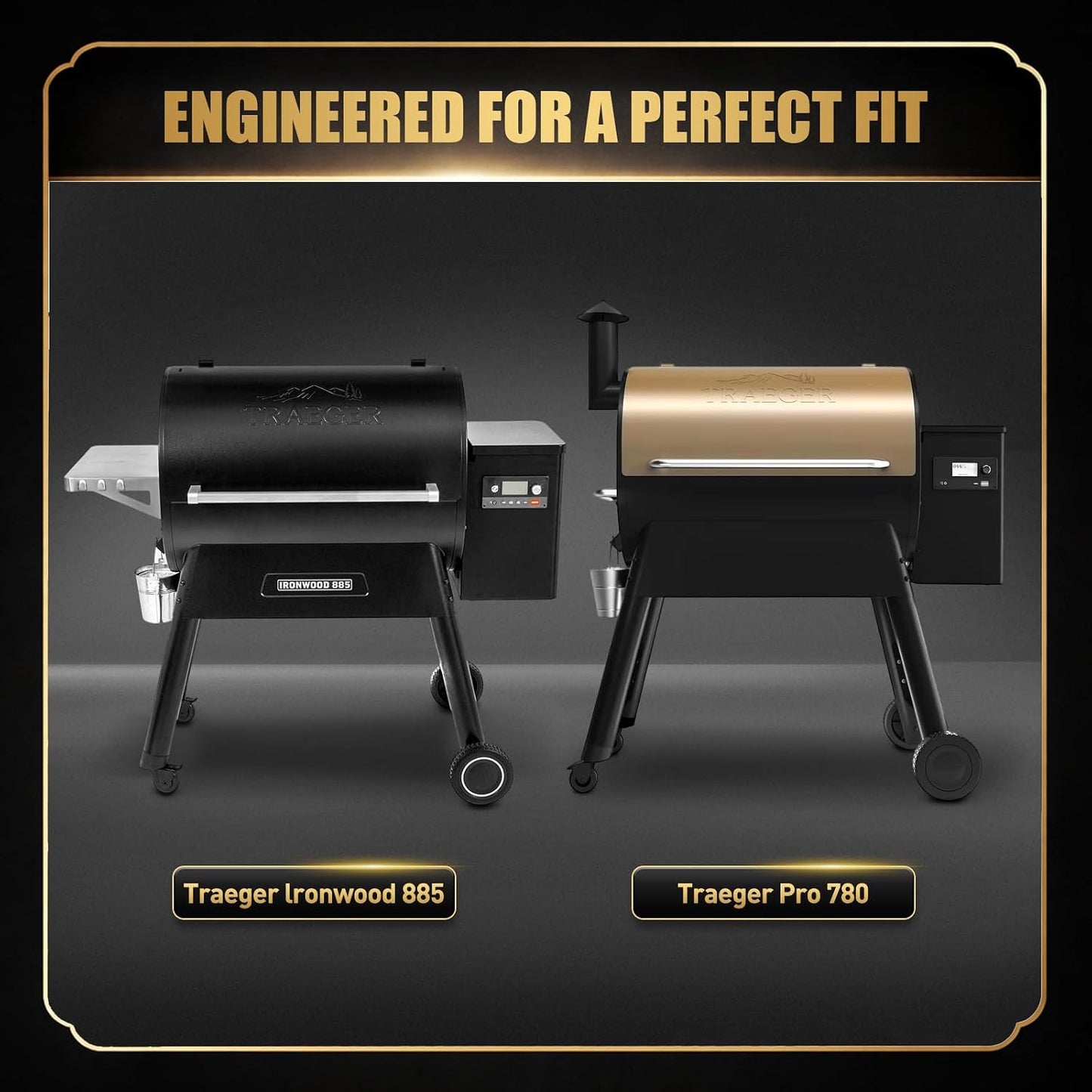 QuliMetal Folding Front Shelf for Traeger Pro 34, Texas Elite 34, Century 885 and Eastwood 34, 37" x 12" Heavy-Duty Grill Prep Table with Cutting Board, Stainless Steel Basin, Lid and 5 Hooks