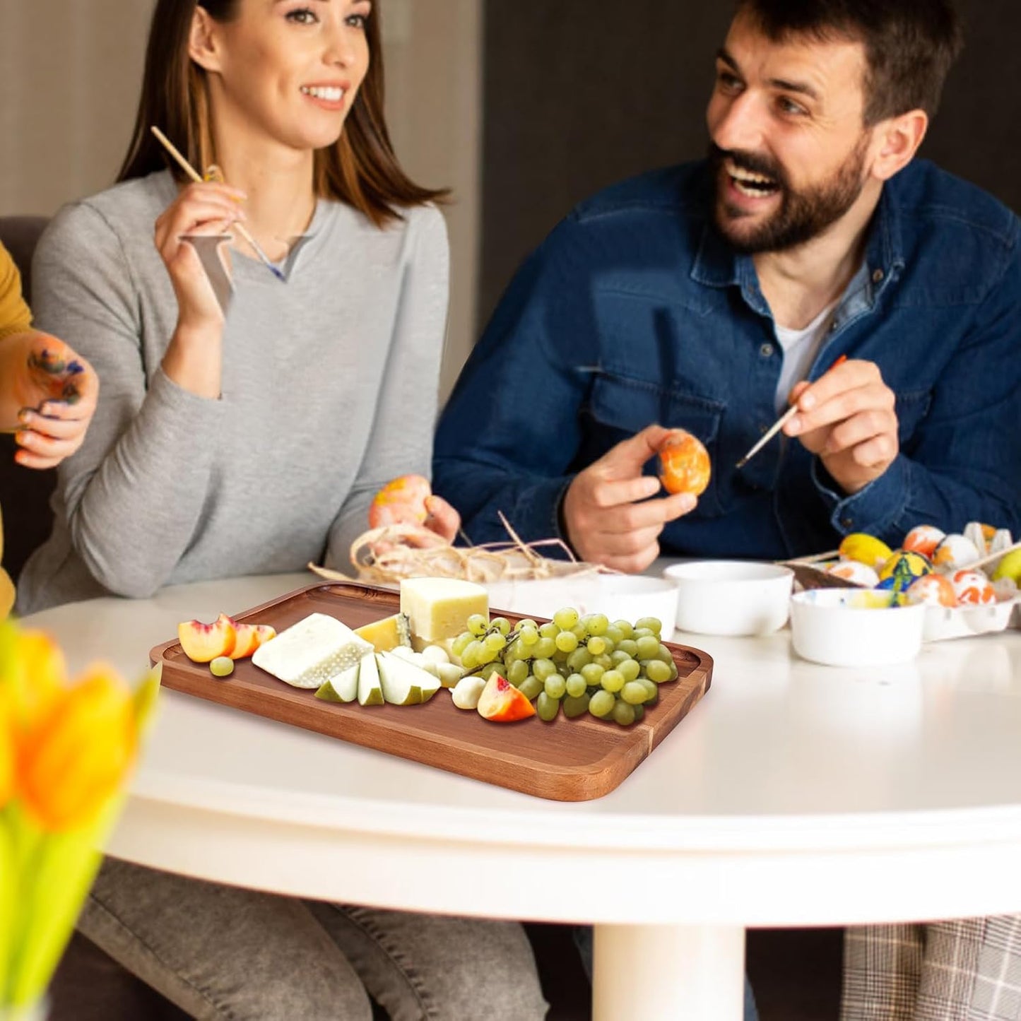 Large Serving Platters Wooden Charcuterie Boards for Party Food Dish Rectangle Acacia Wood Trays Home Decor Cheese Board Snack Appetizer Plates Rectangular Kitchen Dinner Platter Cookie Dessert Tray