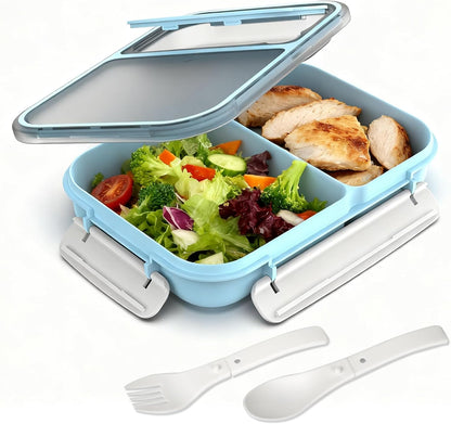 WHALEHOUSE Bento Lunch Box, 1300ML 4 Compartments Meal Prep Container with Utensil, Airtight Food Storage Container with Snap Locking Lids, Microwave/Dishwasher/Freezer Safe, On the Go