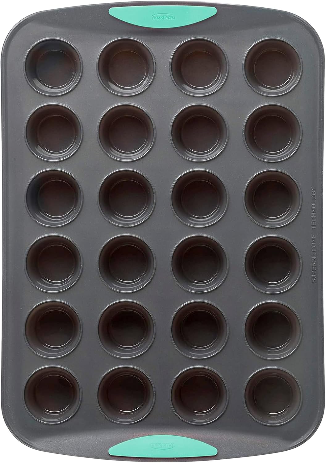 Trudeau Structure Silicone Muffin Pan – 12 Cup, Flexible Silicone with Hard Lining to Hold Shape, Non-Stick, BPA-Free, Dishwasher Safe, Heat Resistant to 428°F – Grey/Mint