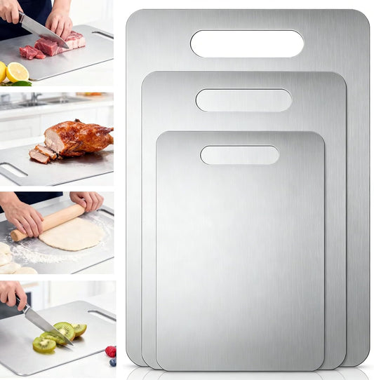 3-Piece Metal Cutting Board Set – 304 Stainless Steel with Handle (S+M+L)