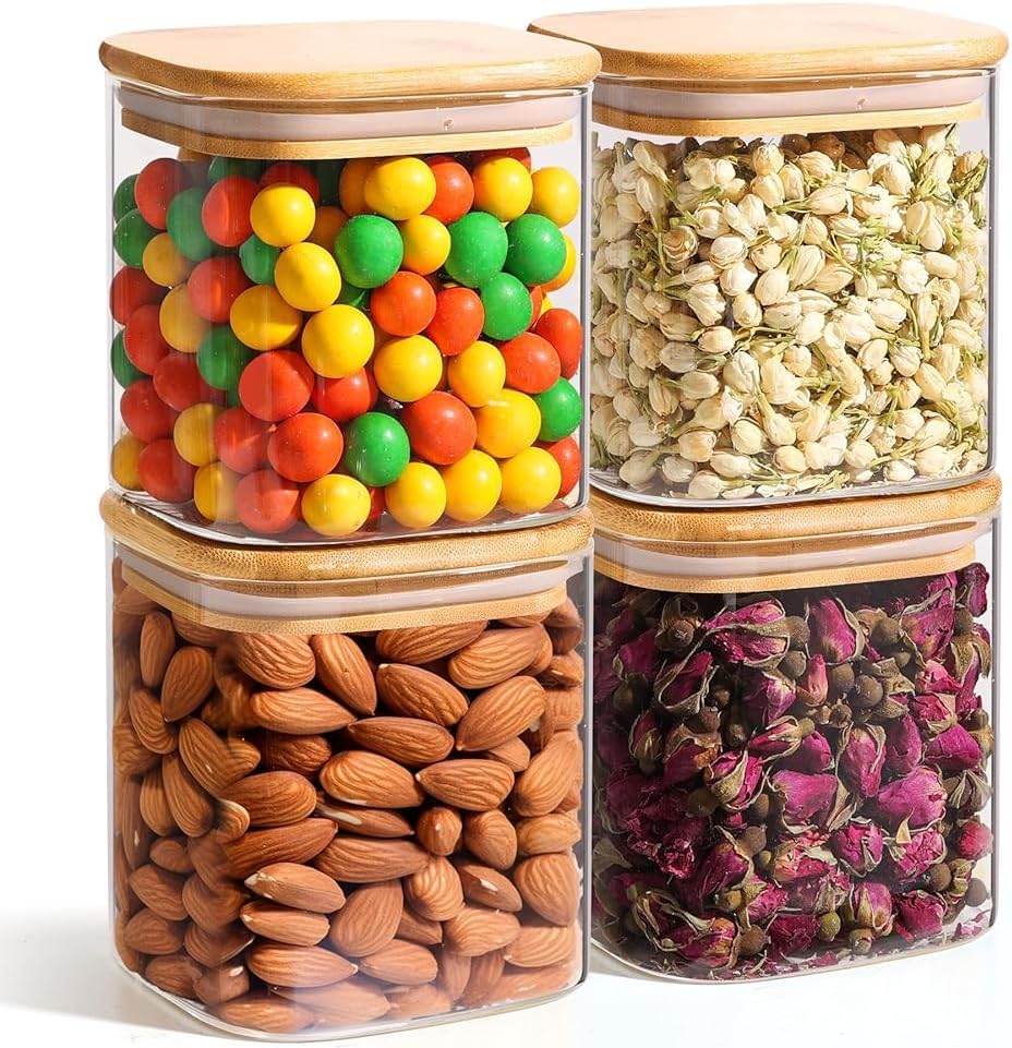 ComSaf 2Pcs Large Glass Storage Containers with Lids 4Qt, 1 Gallon Wide Mouth Flour Sugar Storage Containers, Large Capacity and Sealed for Rice, Cereal, Oat, Easy Clean and Scoop, Pantry Organization
