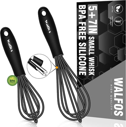 Walfos Silicone Whisk,Stainless Steel Wire Whisk -Heat Resistant 480°F Kitchen Whisks for Non-stick Cookware,Balloon Egg Beater Perfect for Blending,Whisking,Beating,Frothing & Stirring,Black