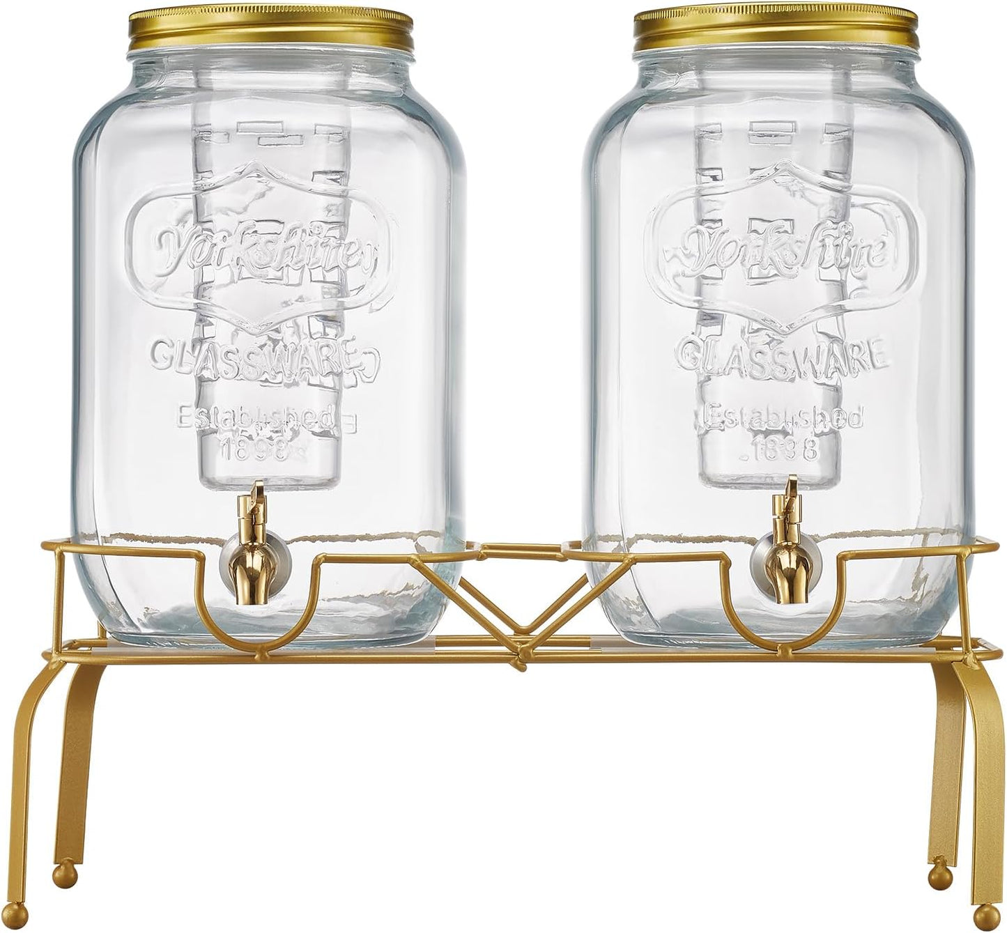 VEVOR Beverage Dispenser, 3 Pack 2 Gallon Drink Dispensers for Parties, Glass Juice Dispenser with Metal Stand, Stainless Steel Spigot, Infuser, Iced Tea Lemonade Juice Water Dispensers for Parties