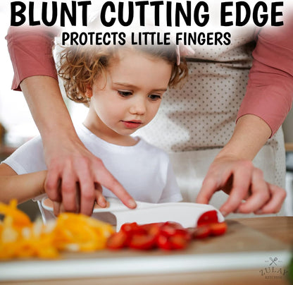 Zulay Kitchen 3-Piece Kids Knife Set for Real Cooking & Baking - Toddler Knives for Cutting Fruits, Veggies, & Cake - Children’s Montessori Knive with Serrated Edges - Safe & Fun Lettuce Knife (Red)