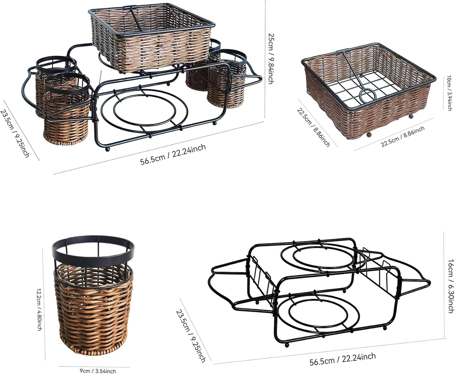 Woven Utensil Caddy with Napkin Holder, Countertop Organizer for Cutlery, Condiments, Picnic & Party SuppliesUtensils, Napkins - Ideal for Kitchen, Dining, Entertaining, Parties, Picnics