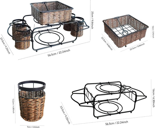 Woven Utensil Caddy with Napkin Holder, Countertop Organizer for Cutlery, Condiments, Picnic & Party SuppliesUtensils, Napkins - Ideal for Kitchen, Dining, Entertaining, Parties, Picnics