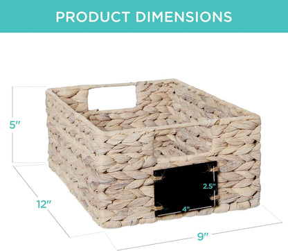 Best Choice Products Set of 4 9x12in Water Hyacinth Pantry Baskets, Woven Organizers w/Chalkboard Label, Chalk Marker - Natural