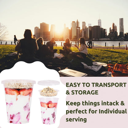 Aatriet 12 oz Clear Plastic Parfait Cups with Insert 3.25oz & Dome Lids No Hole - (20 Sets) Yogurt Fruit Parfait Cups, for Dips and Veggies, Take Away Breakfast and Snacks. No Leaking