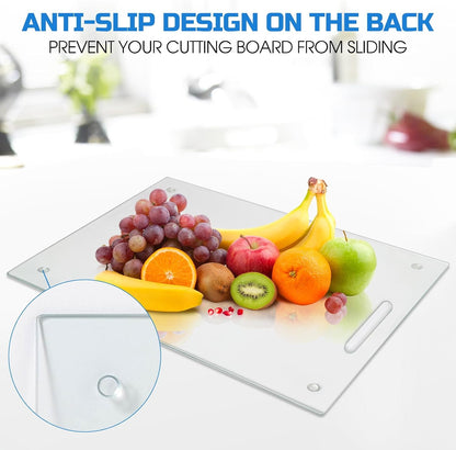 Tempered Glass Cutting Boards for Kitchen, Set of 2 Gold Glass Chopping Boards, 16"x12" & 12"x8" Cutting Boards With NonSlip Feet, Scratch Resistant, Heat Resistant, Easy to Clean