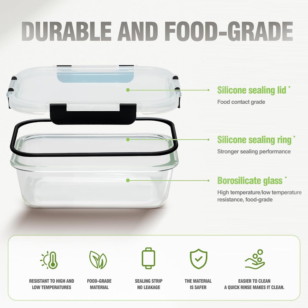 10-Pack Meal Prep Containers with Snap Locking Lids, Glass Airtight Lunch, Food Storage Containers, Microwave, Oven, Freezer and Dishwasher Friendly, Gray