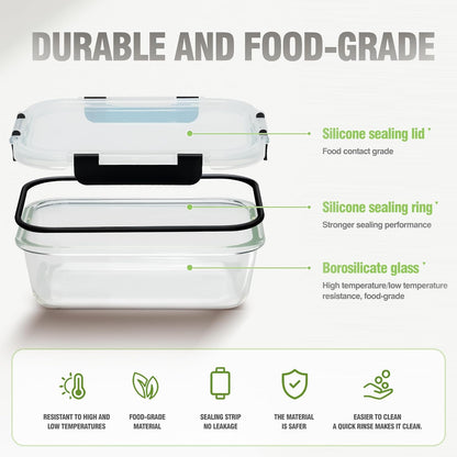 10-Pack Meal Prep Containers with Snap Locking Lids, Glass Airtight Lunch, Food Storage Containers, Microwave, Oven, Freezer and Dishwasher Friendly, Gray