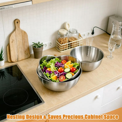 TINSKY 3 Pcs Stainless Steel Mixing Bowls Set Food Grade 304 Metal Nesting Prep Bowls for Kitchen Cooking Baking Salad, Dishwasher Safe (1.5, 2.2, 3.4 Qt)