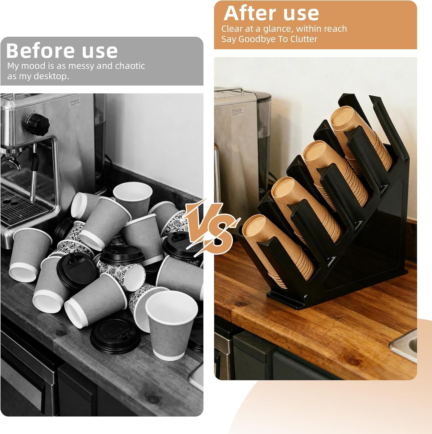 Commercial Cup and Lid Holder with Straw Organizer,Disposable Coffee Cup Condiment Dispenser for Countertop Org, Coffee Bar, Beverage Cup, Kitchen, Breakroom (11 Compartment Upright)