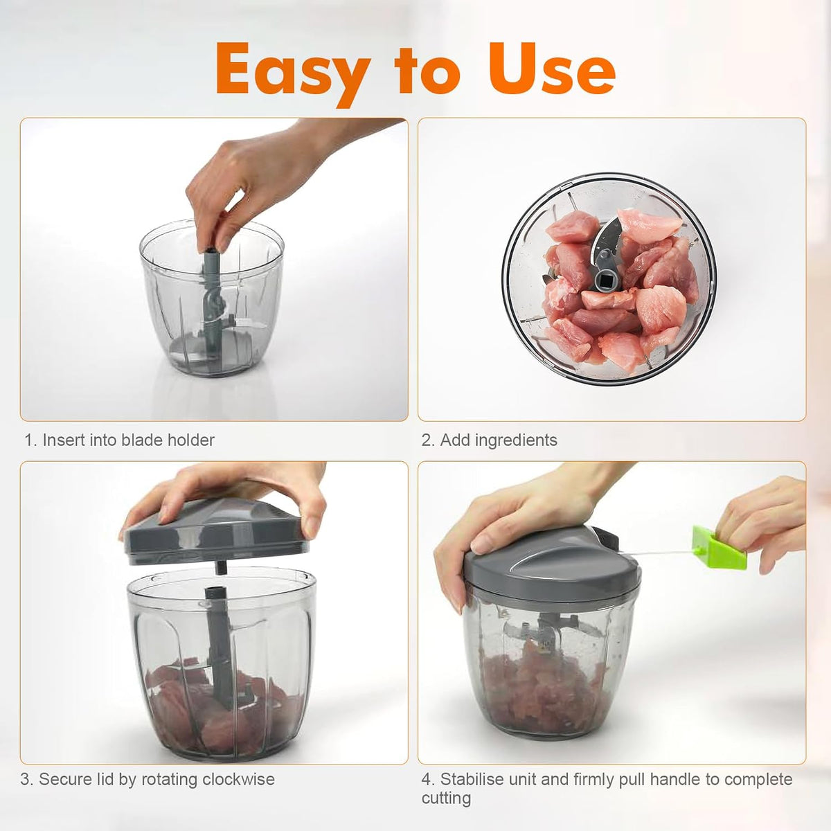 Ibergrif Manual Food Processor Vegetable Chopper, Portable Onion Chopper Garlic Mincer with Hand Pull String Cutter for for Veggies, Ginger, Fruits, Nuts, Herbs, 500ml, for Kitchen, Camping, RV, M501