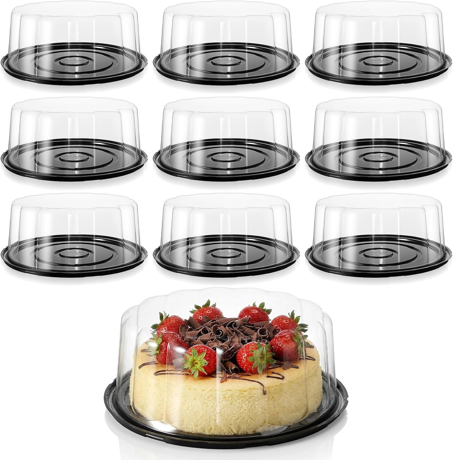 Kifmurase 10Pcs Round Cake Pies Carriers, 10 Inch Plastic Disposable Cake Containers with Dome Lids, Clear Cake Boxes, Disposable Pie Platters Pizza Carrier Boxes, Sandwich Trays