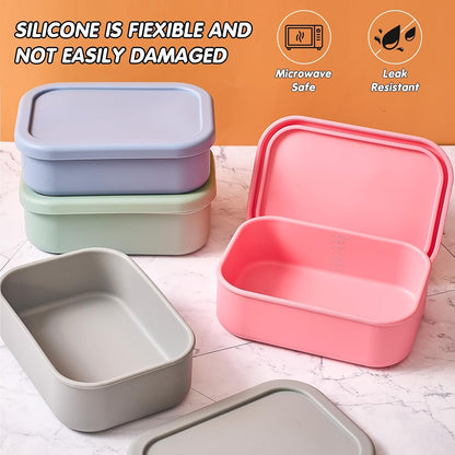 Layhit 4 Pcs Silicone Bento Box Lunch Box for Adult, 23.7 oz Reusable Sandwich Containers Food Storage with Lids Airtight for Lunch Meals Snacks, Dishwasher Freezer Safe (Matte Multicolor)