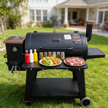 Upgraded Grill Table for Weber Kettle 22"/18"/26", Master Touch 22", Smokey Mountain, Recteq Pellet Grill RT-B380, Prep Station with Cutting Board, Basin, 4 Hooks, Shelf for Weber Kettle Accessories